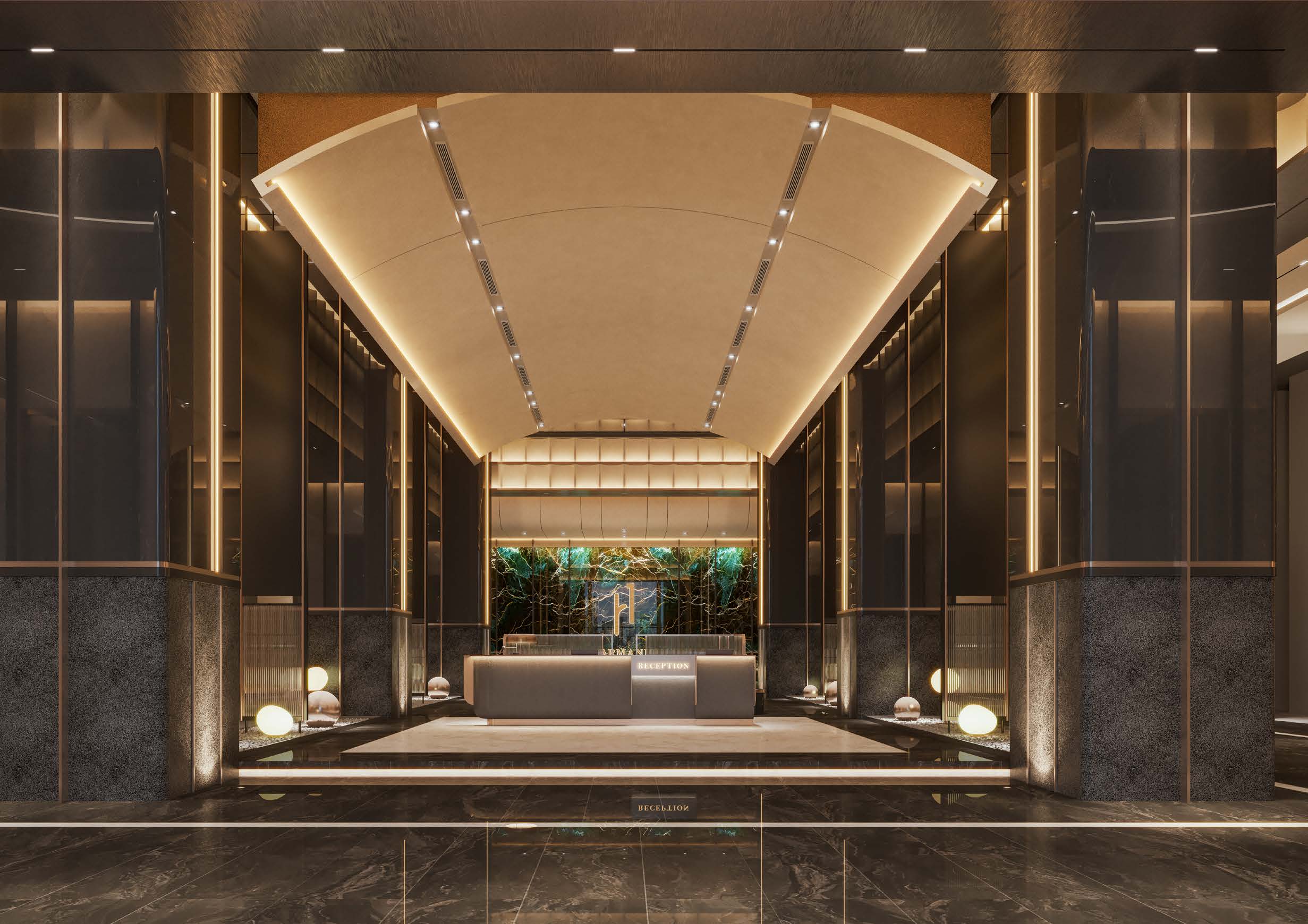 Grand Atrium lobby with soaring fan-vaulted ceiling and reception desk