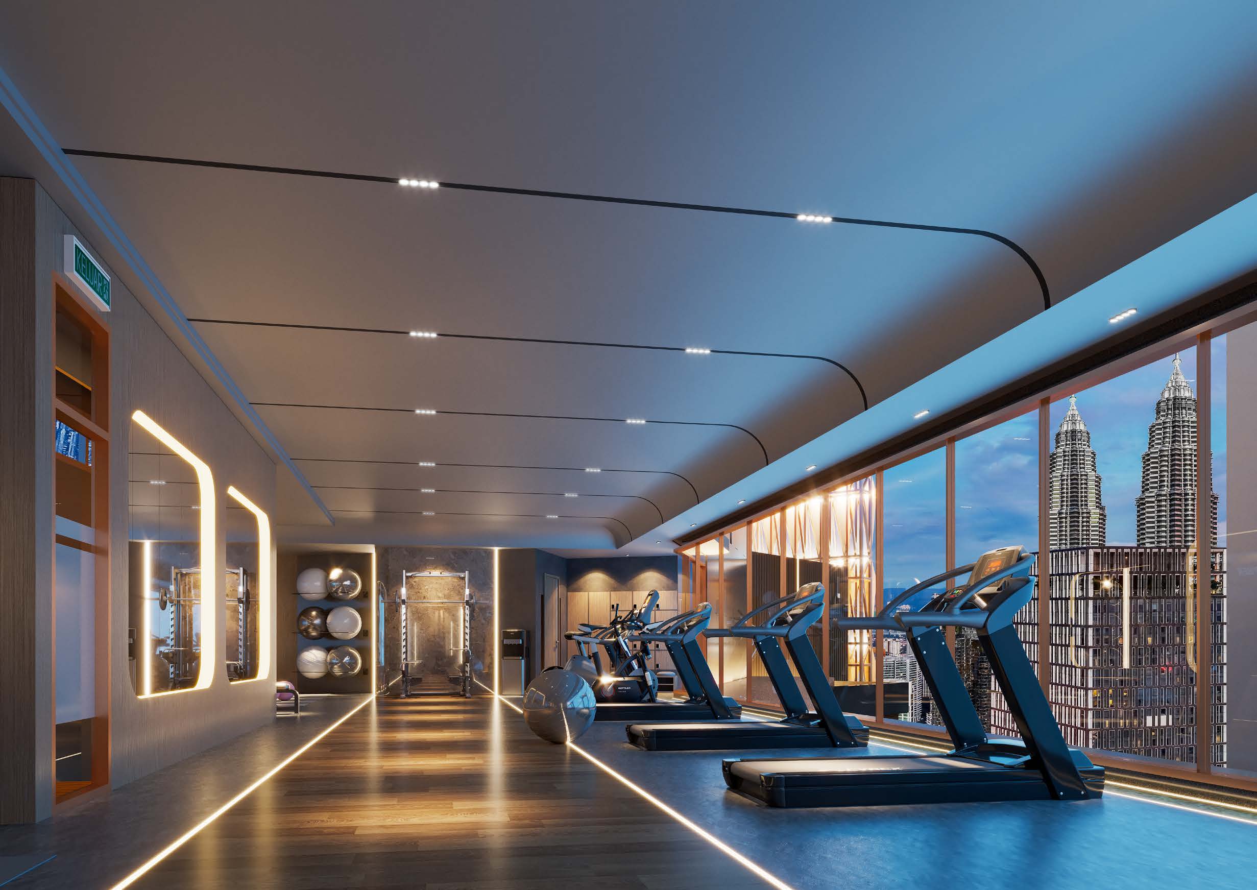 SOHO tower gymnasium facing the KLCC skyline
