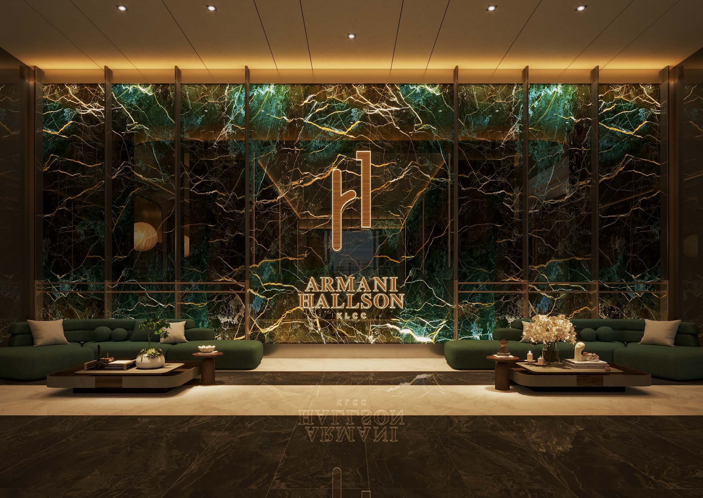 Hallson Lounge with backlit stone feature wall
