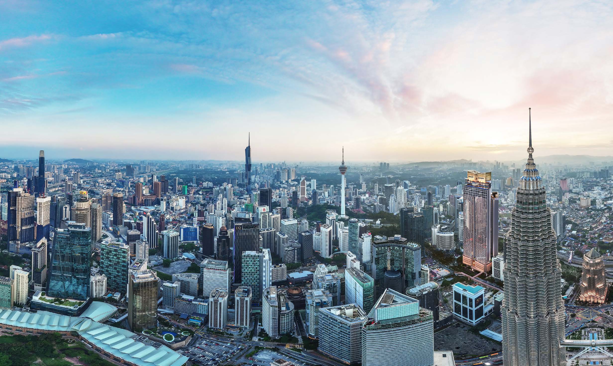 Aerial daytime view of the Armani Hallson KLCC site position within the Kuala Lumpur skyline