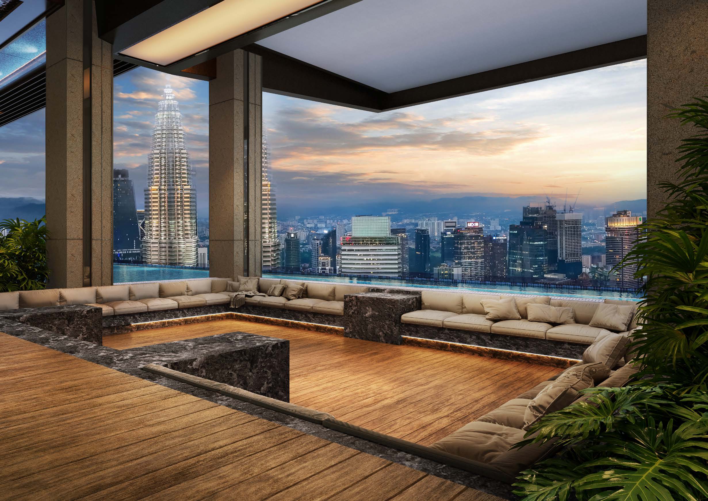 Elevated heated spa pool overlooking the city